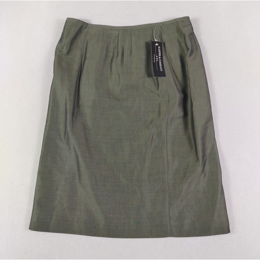 Vintage Kasper & Company ASL Skirt Womens 14 Green Wool‎ Blend Pencil Lined